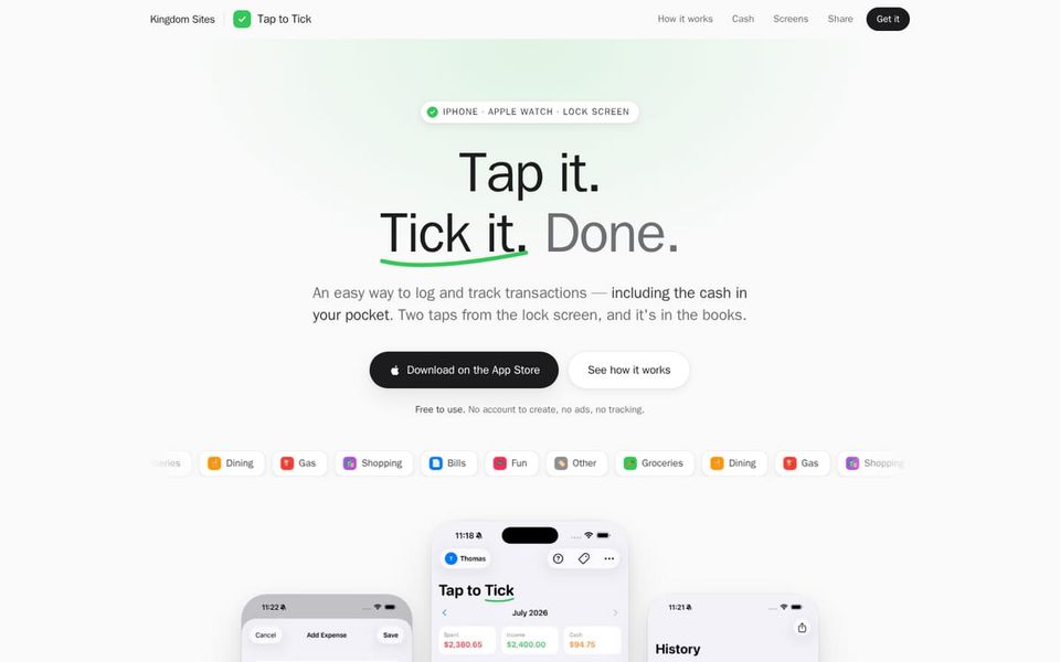 Tap to Tick’s page: “Tap it. Tick it. Done.”